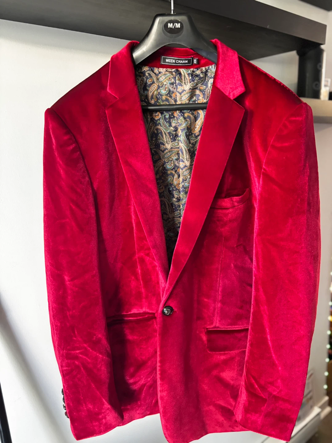 WEEN CHARM Men's Red Velvet Blazer - XXL