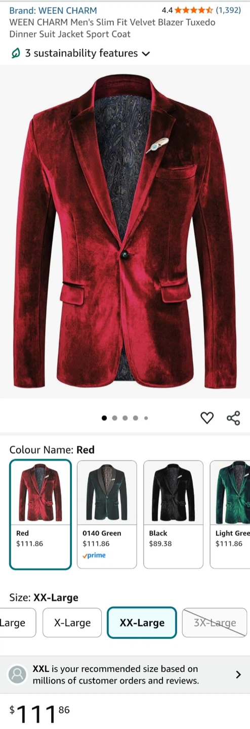 WEEN CHARM Men's Red Velvet Blazer - XXL - photo 4