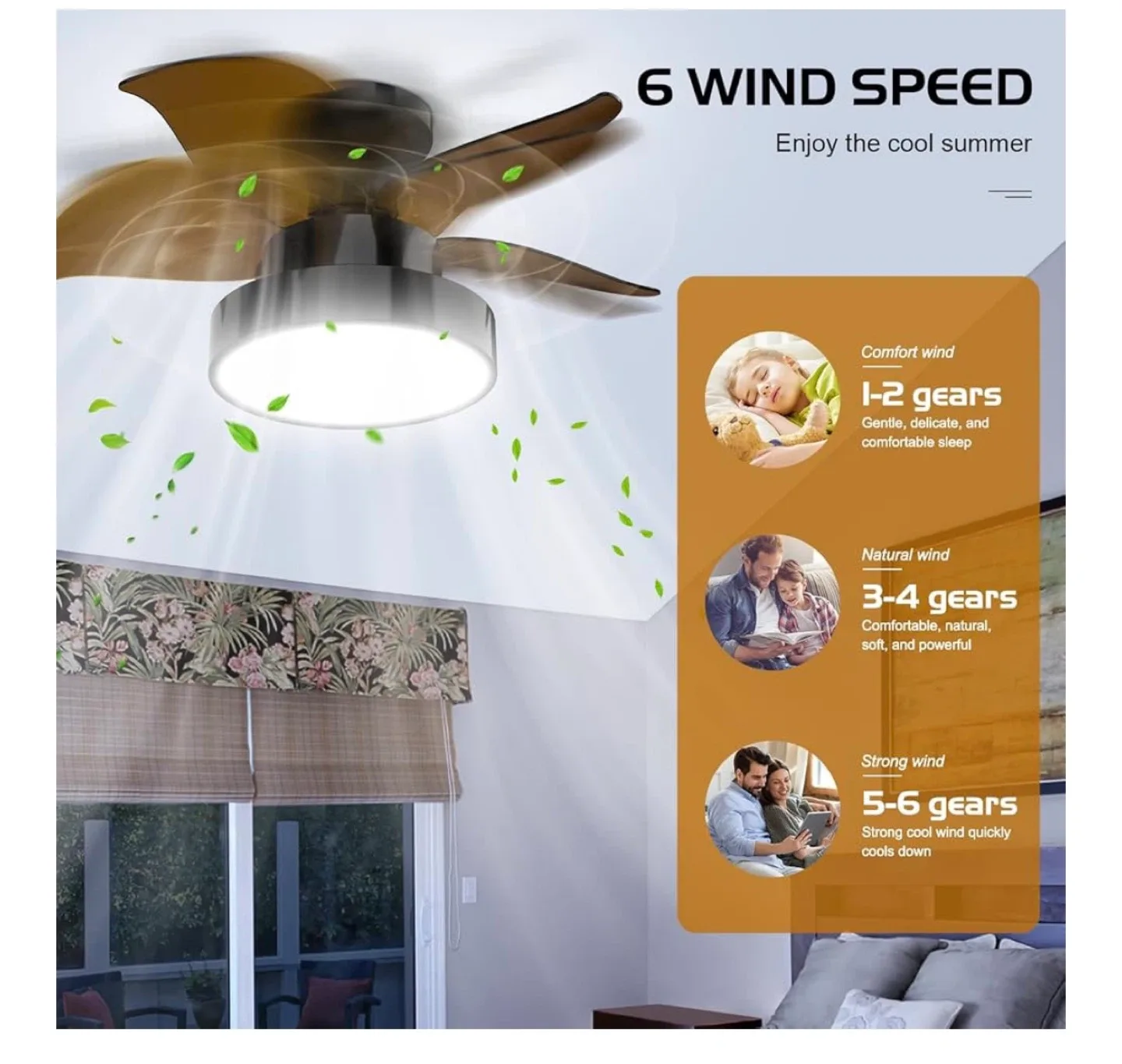 Tomourd 24 inch Ceiling Fan with Light image indicator(6)
