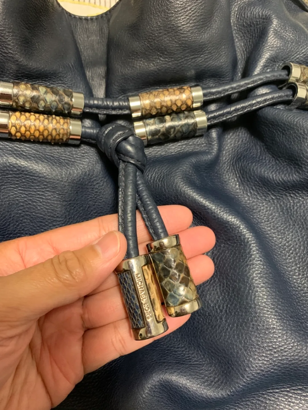 Michael Kors Navy Blue Leather Bucket Bag image indicator(6)