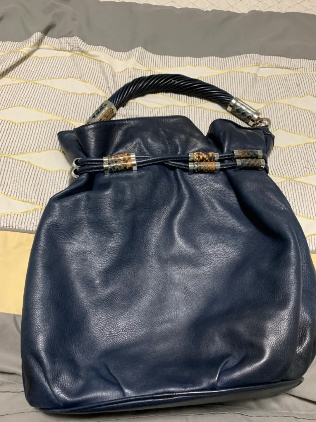 Michael Kors Navy Blue Leather Bucket Bag image indicator(3)