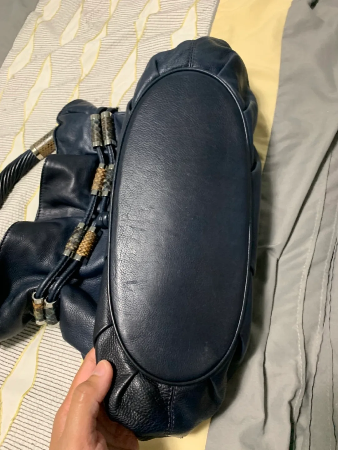 Michael Kors Navy Blue Leather Bucket Bag image indicator(2)
