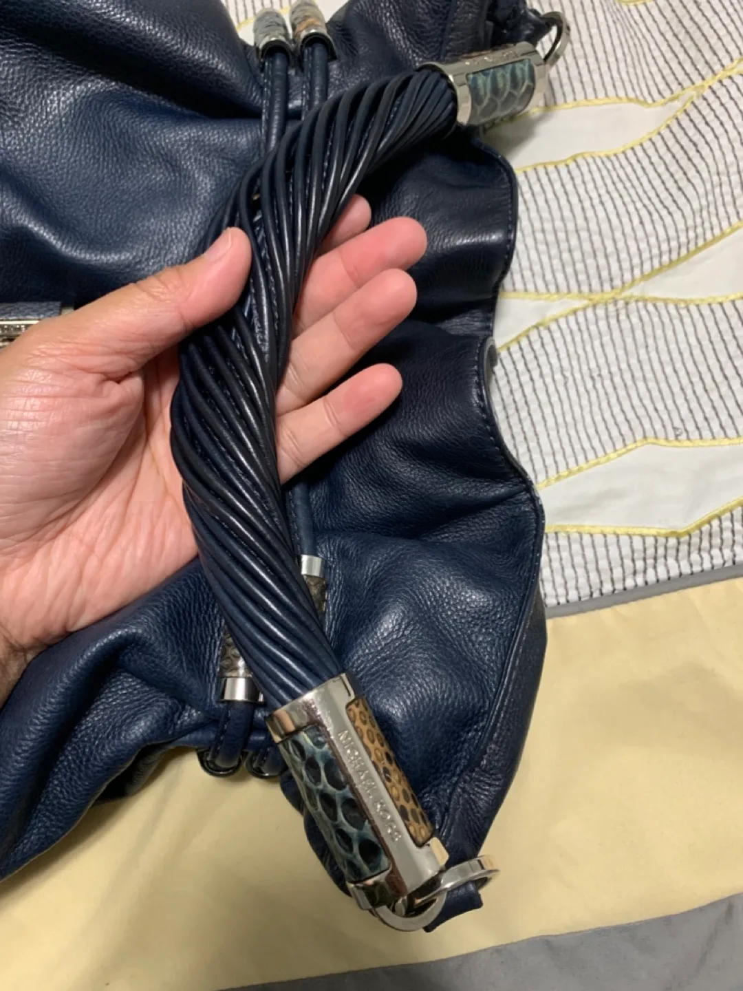 Michael Kors Navy Blue Leather Bucket Bag image indicator(7)