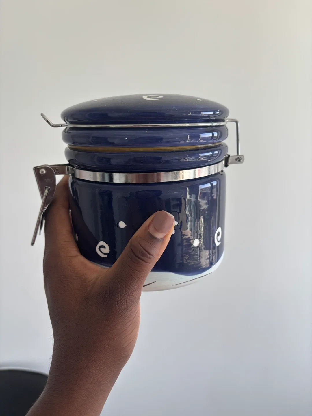 Blue Ceramic Jar with Snowman Design image indicator(2)