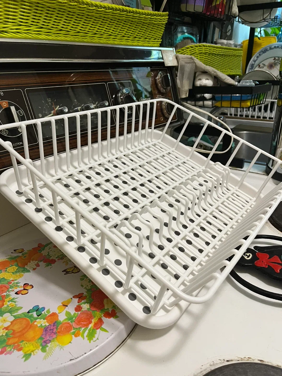 🧡 White Dish Rack With Non Slip Tray image indicator(4)