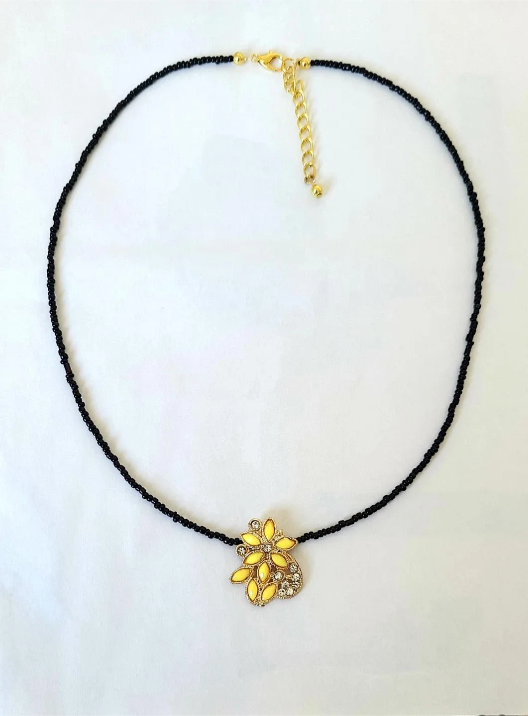 Beaded Necklace with Yellow Flower Pendant thumbnail
