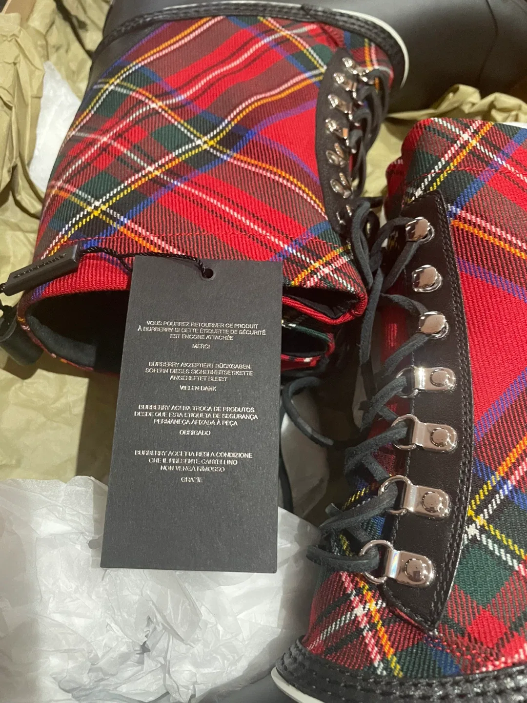 Burberry Plaid Rain Boots, Size 8 image indicator(2)