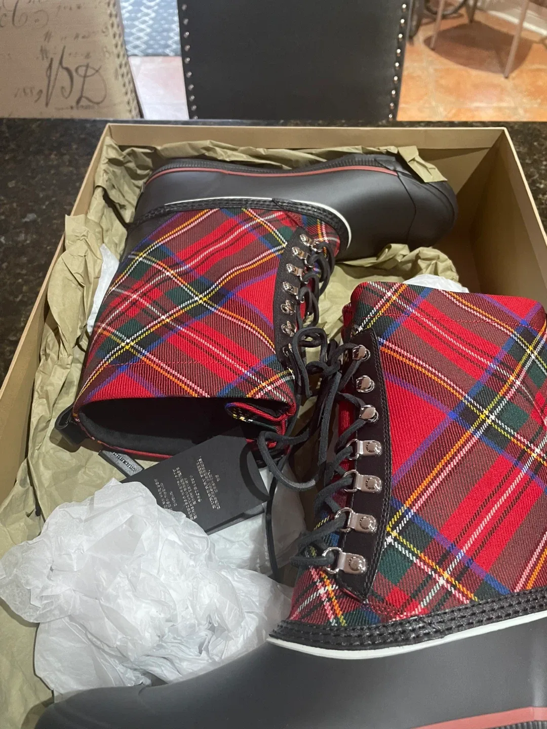 Burberry Plaid Rain Boots, Size 8 image indicator(3)