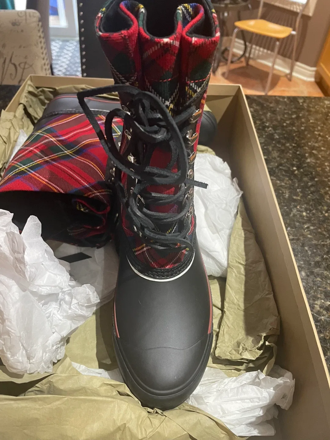 Burberry Plaid Rain Boots, Size 8 image indicator(4)