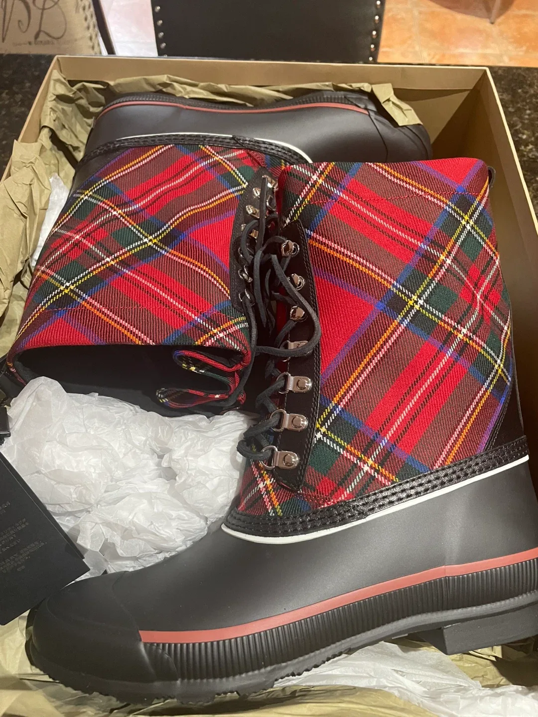 Burberry Plaid Rain Boots, Size 8 image indicator(6)