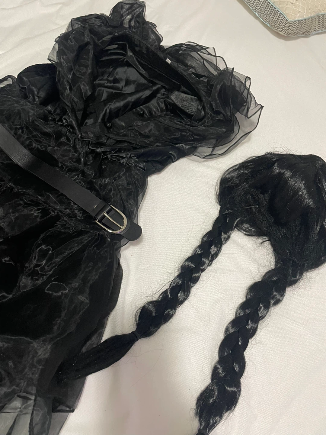 Black Dress with Belt and Wig