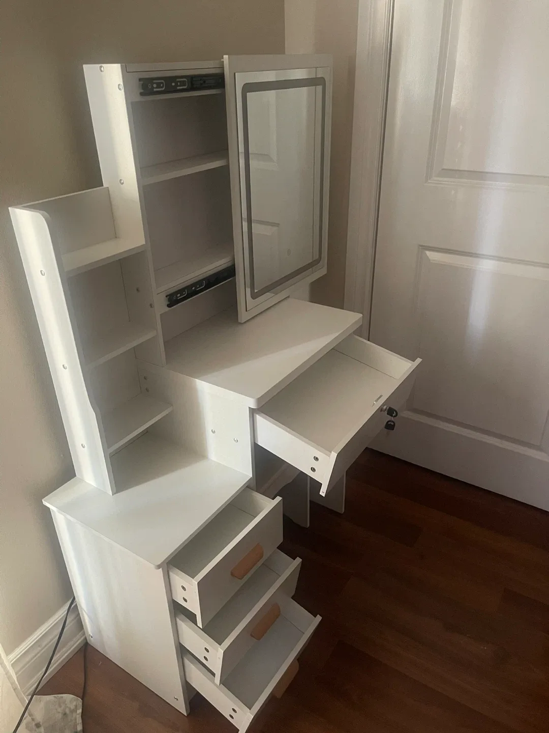 White Vanity Makeup Table with Lighted Mirror & Stool image indicator(6)