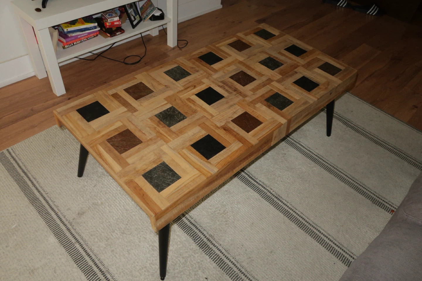 Unique Wooden Coffee Table with Stone Inlay