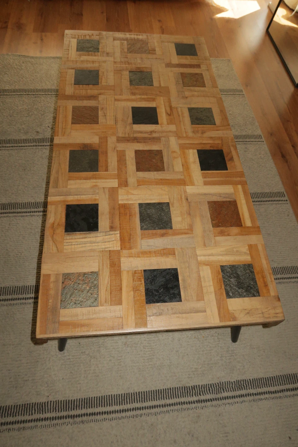 Unique Wooden Coffee Table with Stone Inlay - photo 2