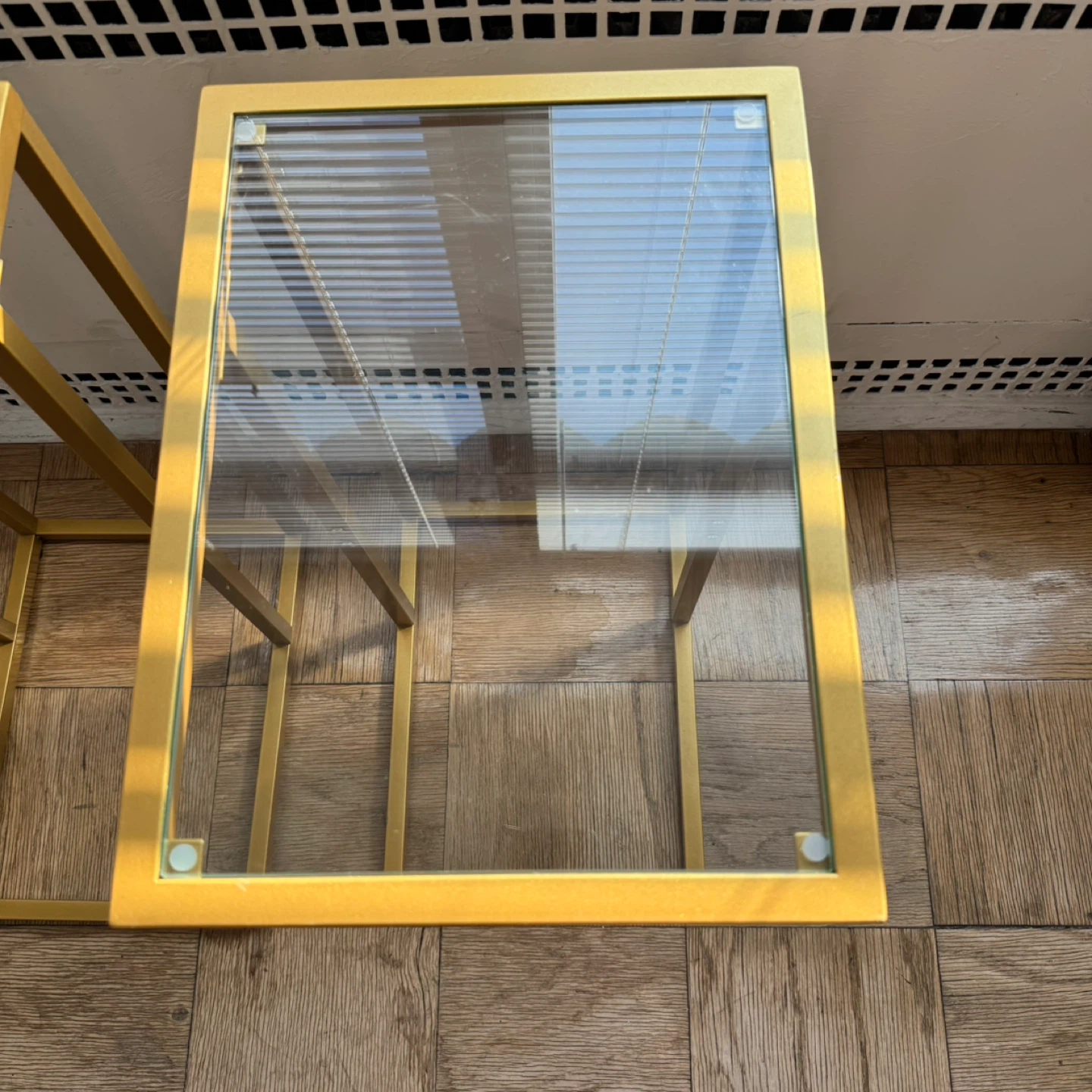 2 Gold Metal & Glass C-Shaped Side Tables - photo 2