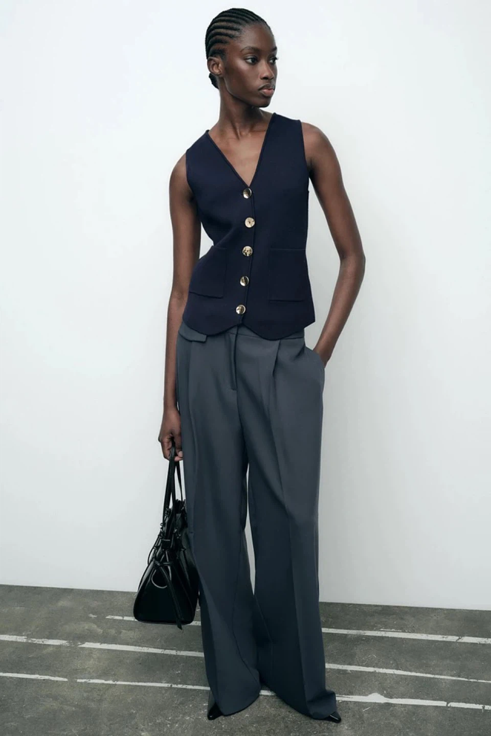 New Zara knitted navy blue vest with gold buttons M - photo 2