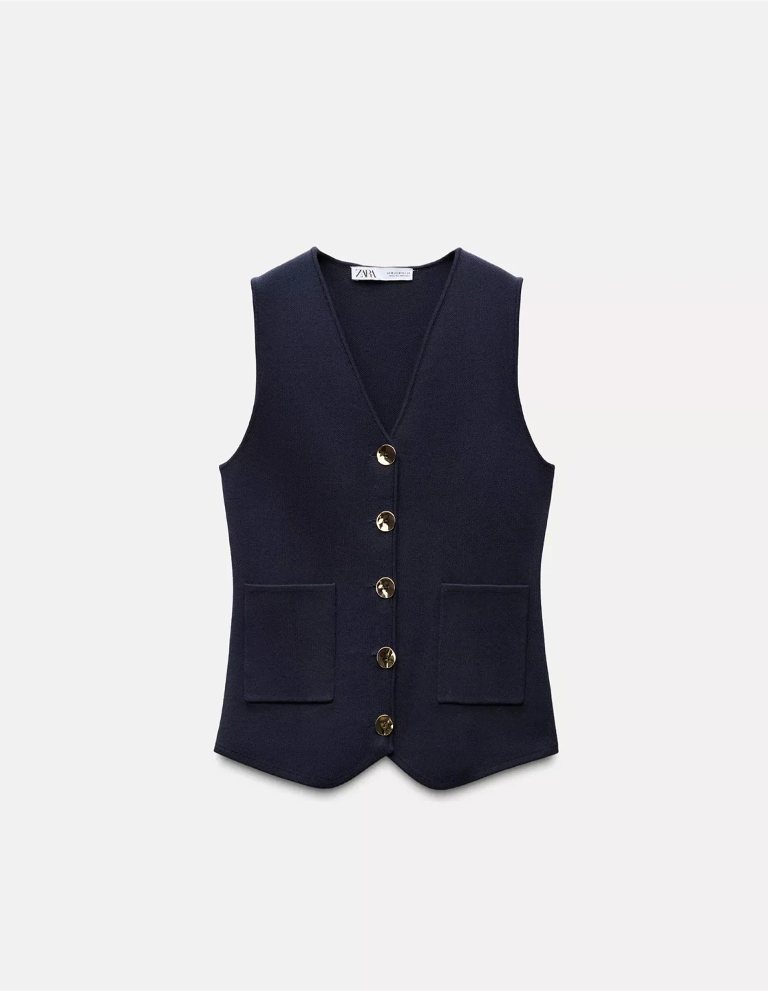 New Zara knitted navy blue vest with gold buttons M - photo 3