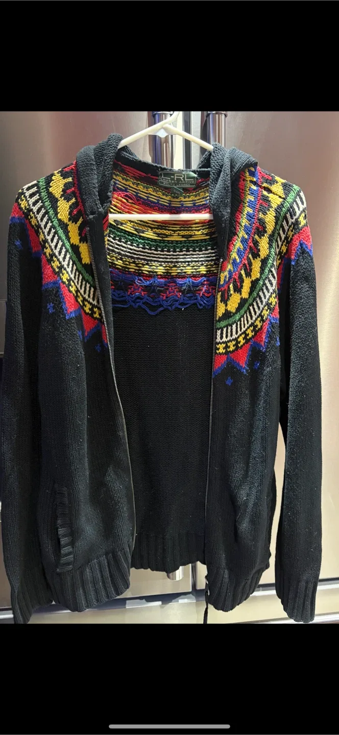 Ralph Lauren Black Knit Hooded Cardigan thumbnail