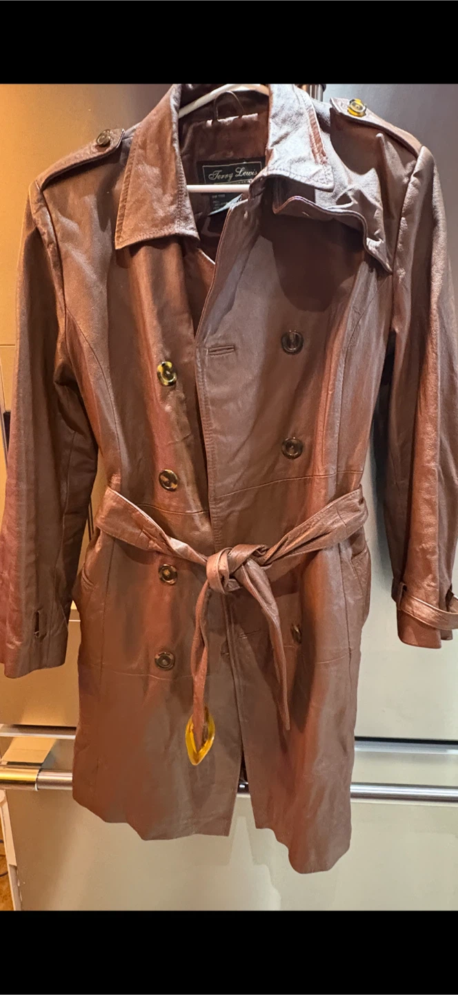 Terry Lewis Brown Leather Trench Coat