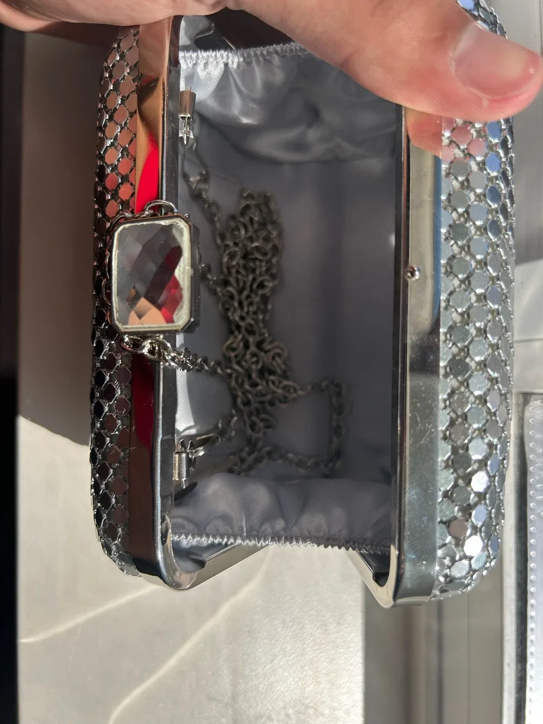 Silver Evening Clutch with Chain Strap image indicator(4)