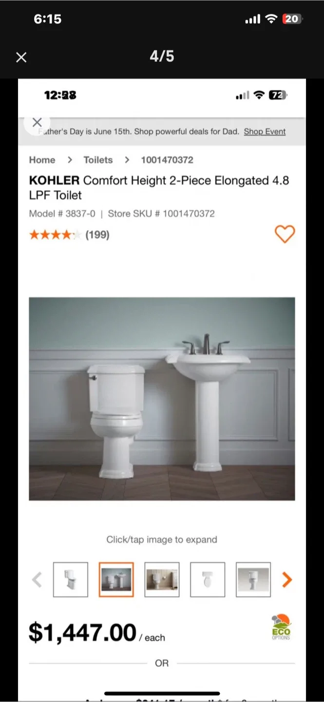 KOHLER Comfort Height 2-Piece Elongated 4.8 LPF Toilet image indicator(2)