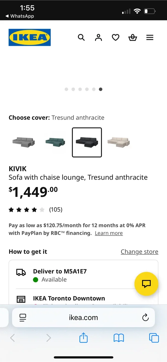 IKEA Kivik Charcoal Sectional Sofa with Chaise image indicator(7)