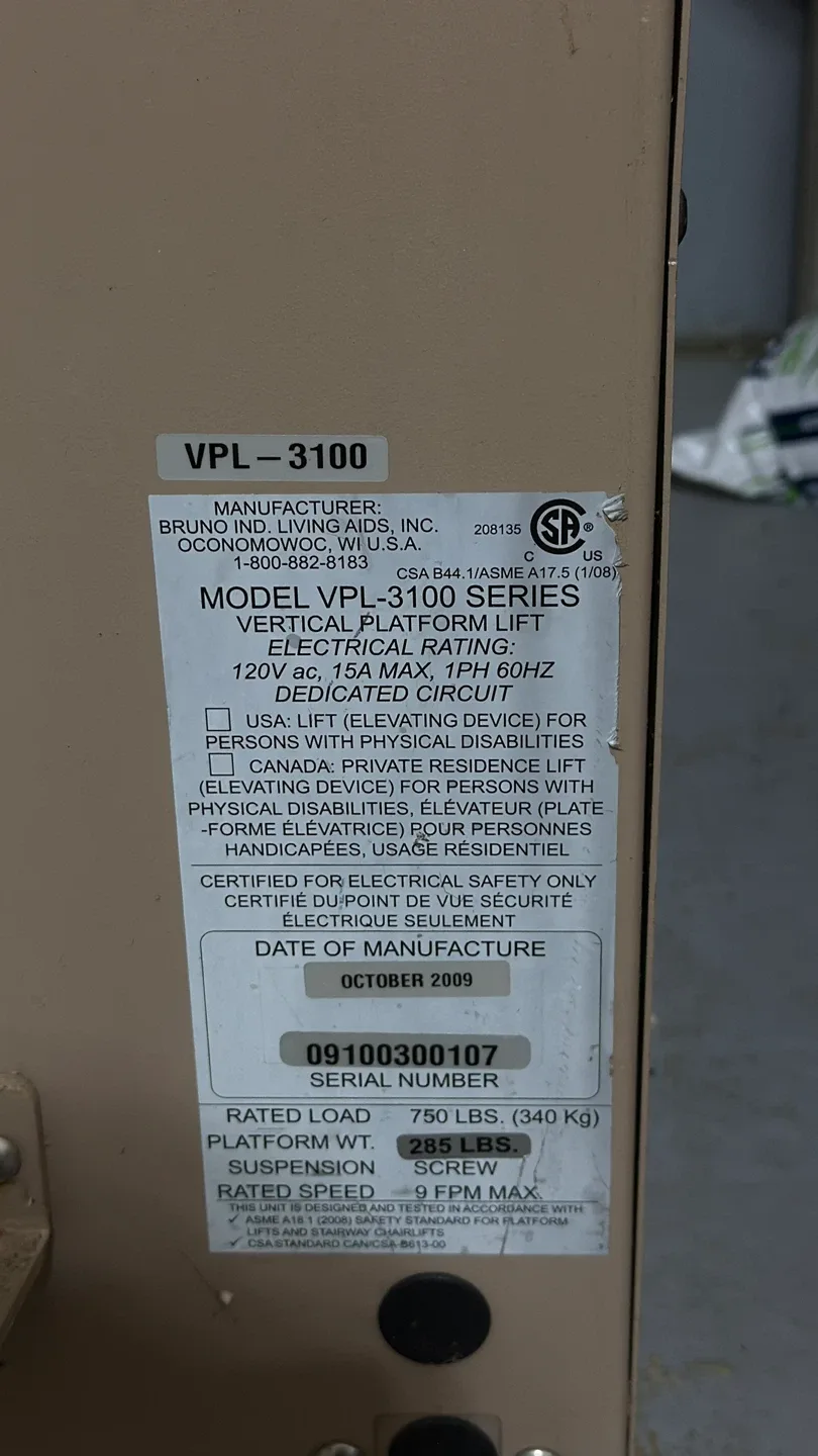 Bruno VPL-3100 Series Vertical Platform Lift image indicator(5)