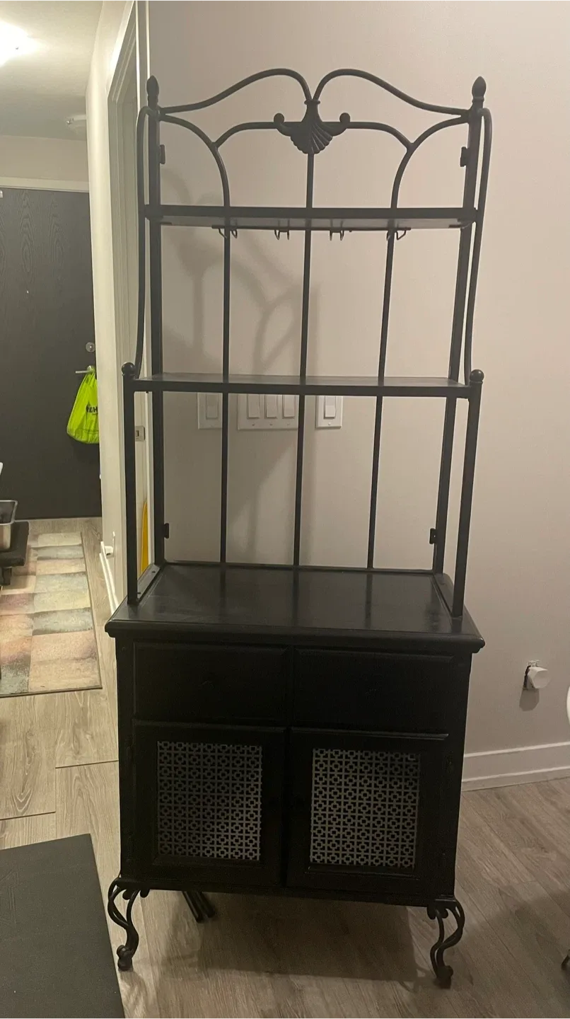 Black Metal Bar Cabinet with Wine Rack thumbnail