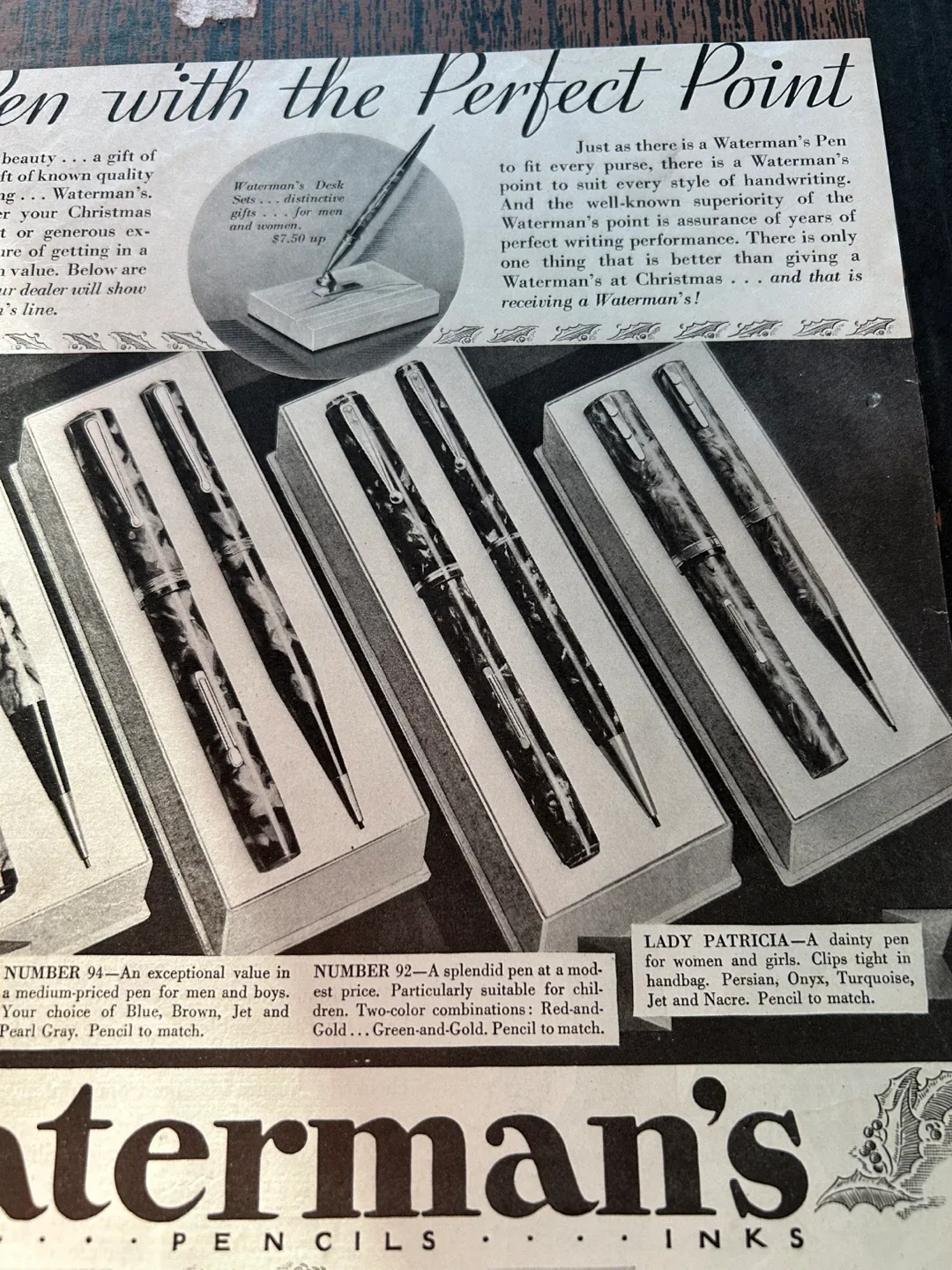 Vintage 1932 WATERMAN'S Fountain Pen Lady Patricia ad art image indicator(2)