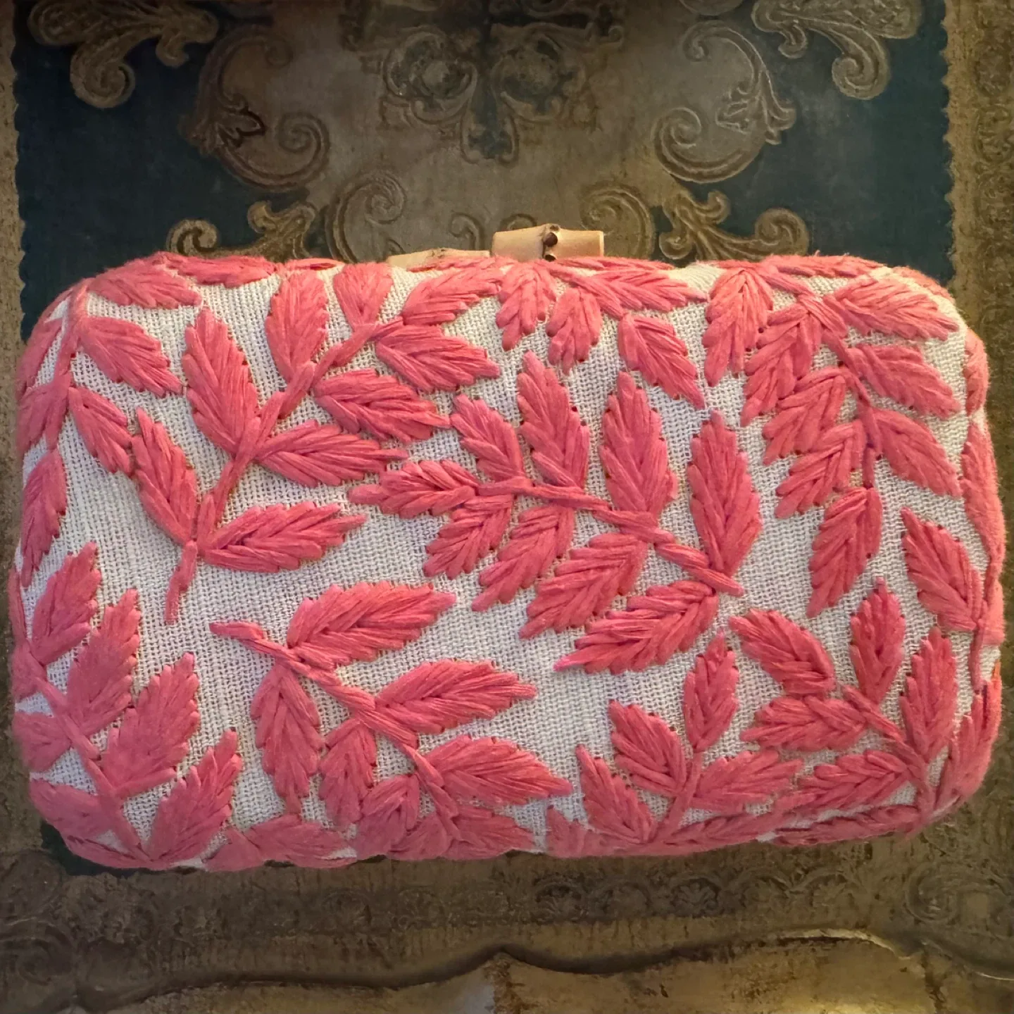 J. McLaughlin Pink Embroidered Clutch thumbnail