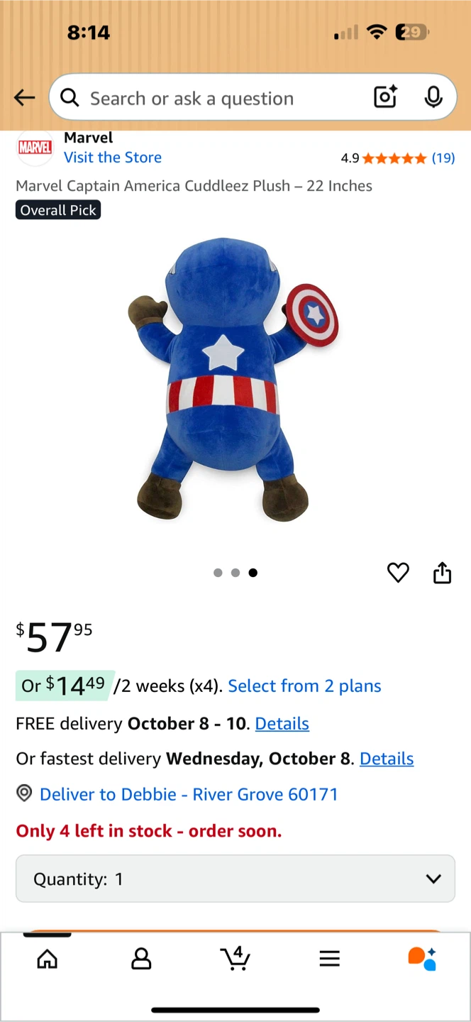 Marvel Captain America Cuddleez Plush - 22 Inches - NEW! - photo 5