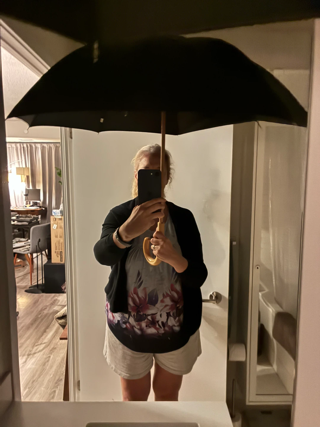 Black Umbrella with Wooden Handle - photo 2