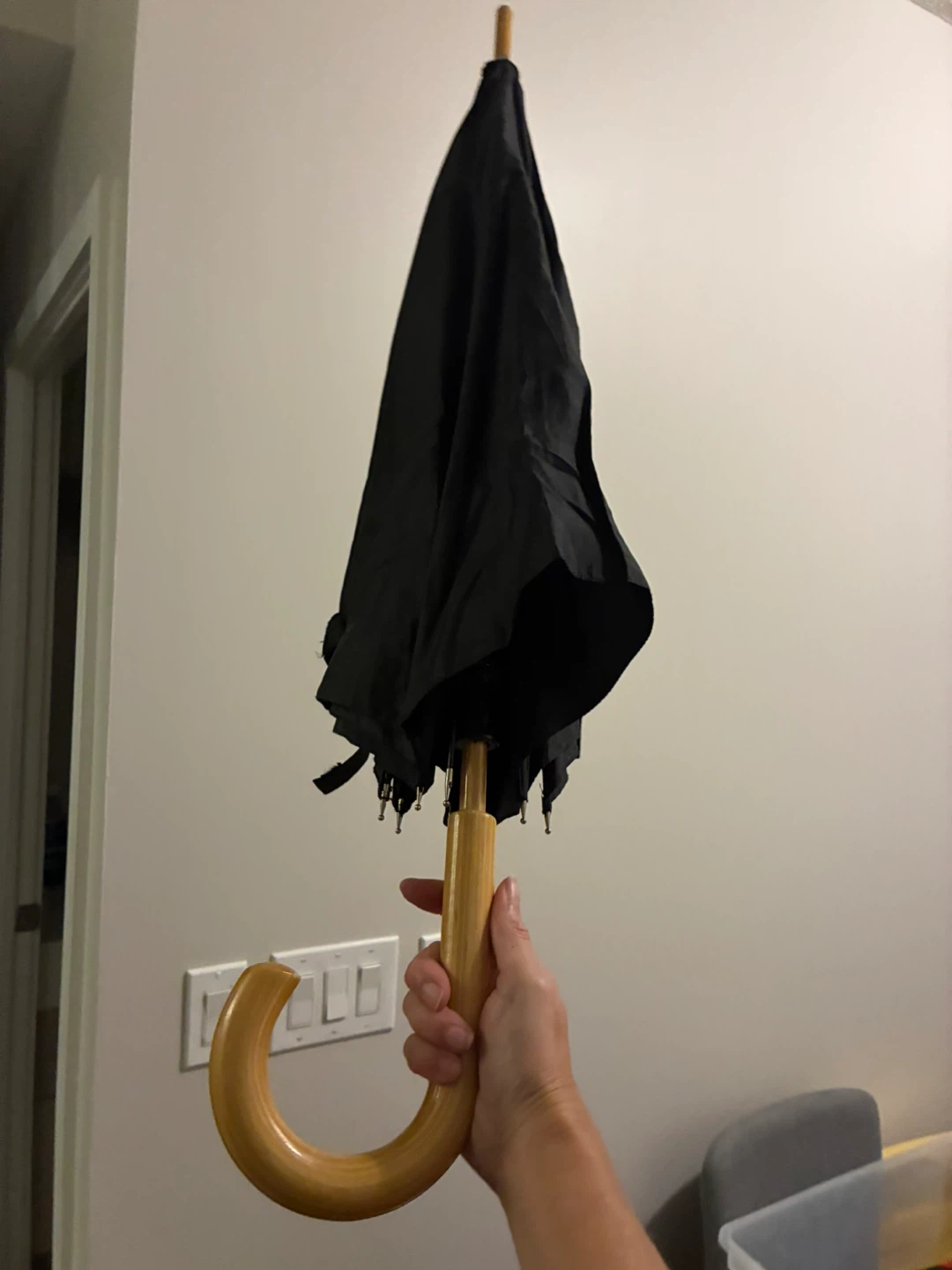 Black Umbrella with Wooden Handle