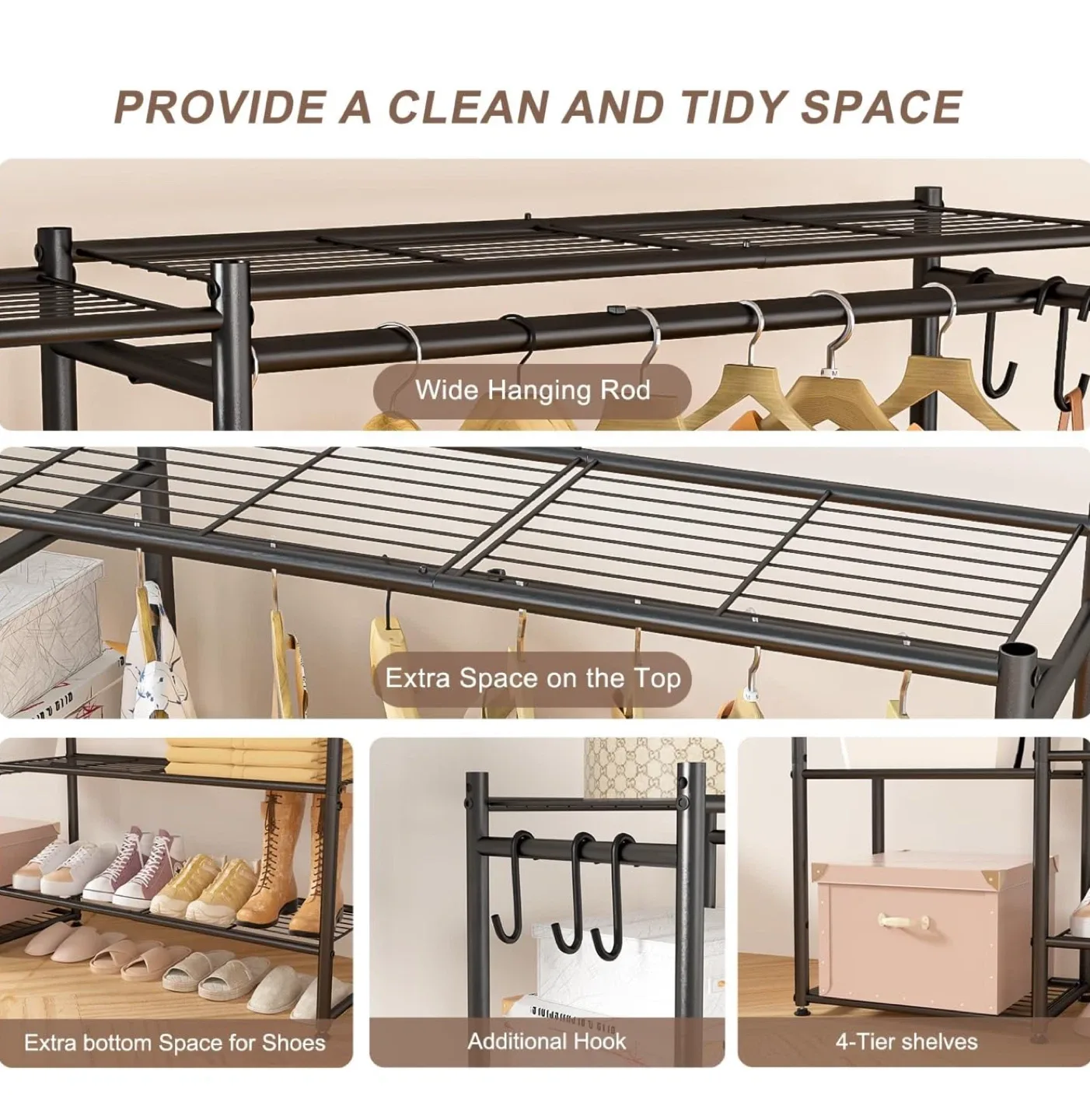 Metal Garment Rack with Shelves image indicator(7)