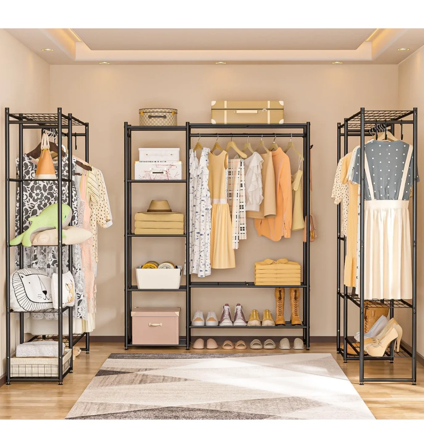 Metal Garment Rack with Shelves image indicator(8)