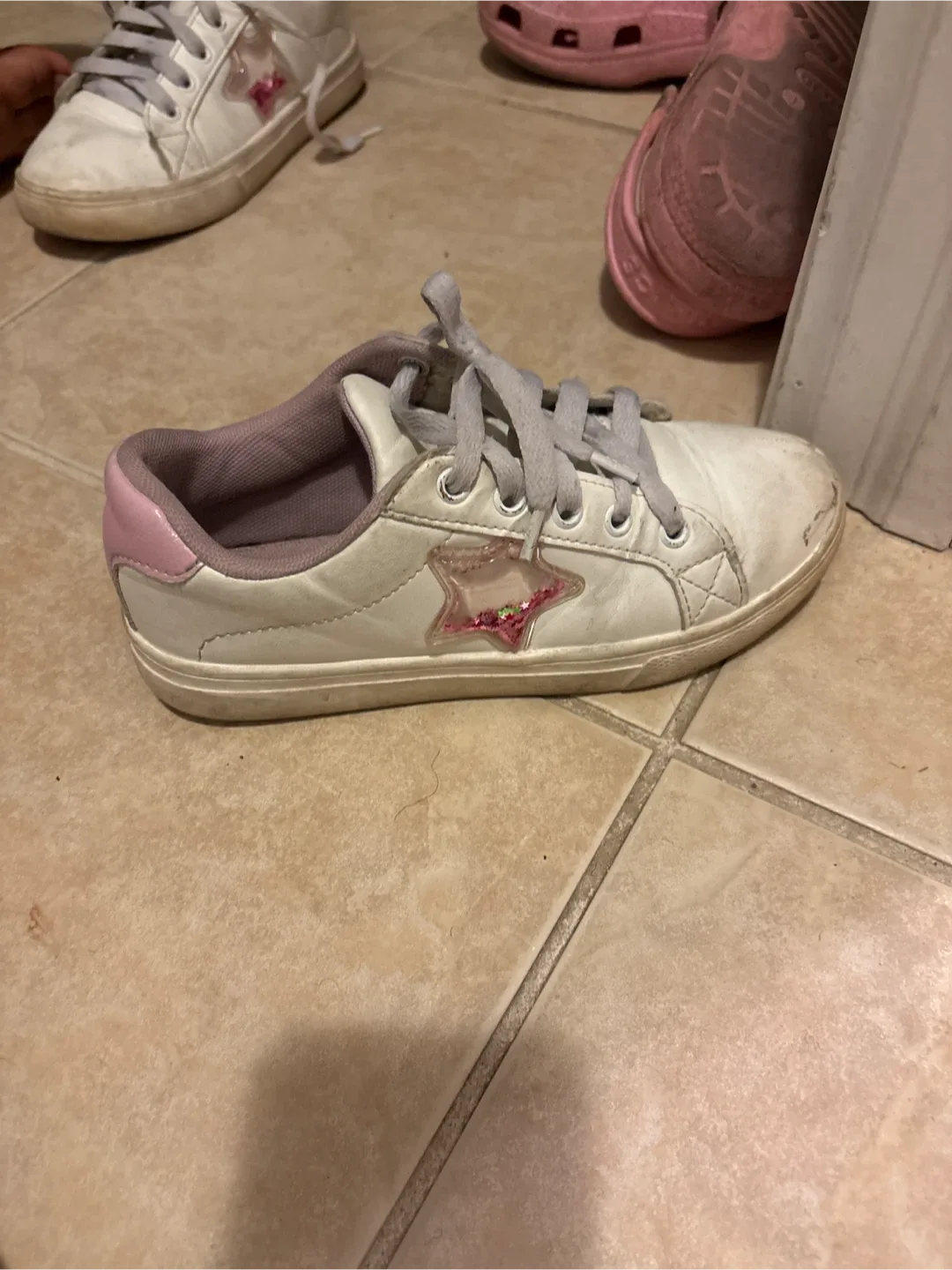 Girls' White Sneakers, Size 2 image indicator(2)