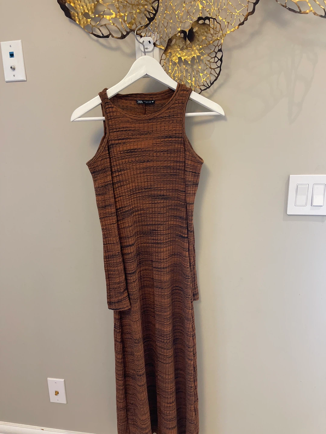 Zara Brown Knit Midi Dress - Size S