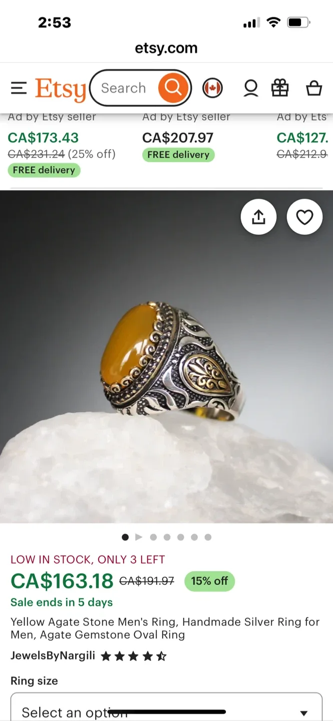 Beautiful Yellow Agate Gemstone Ring image indicator(4)