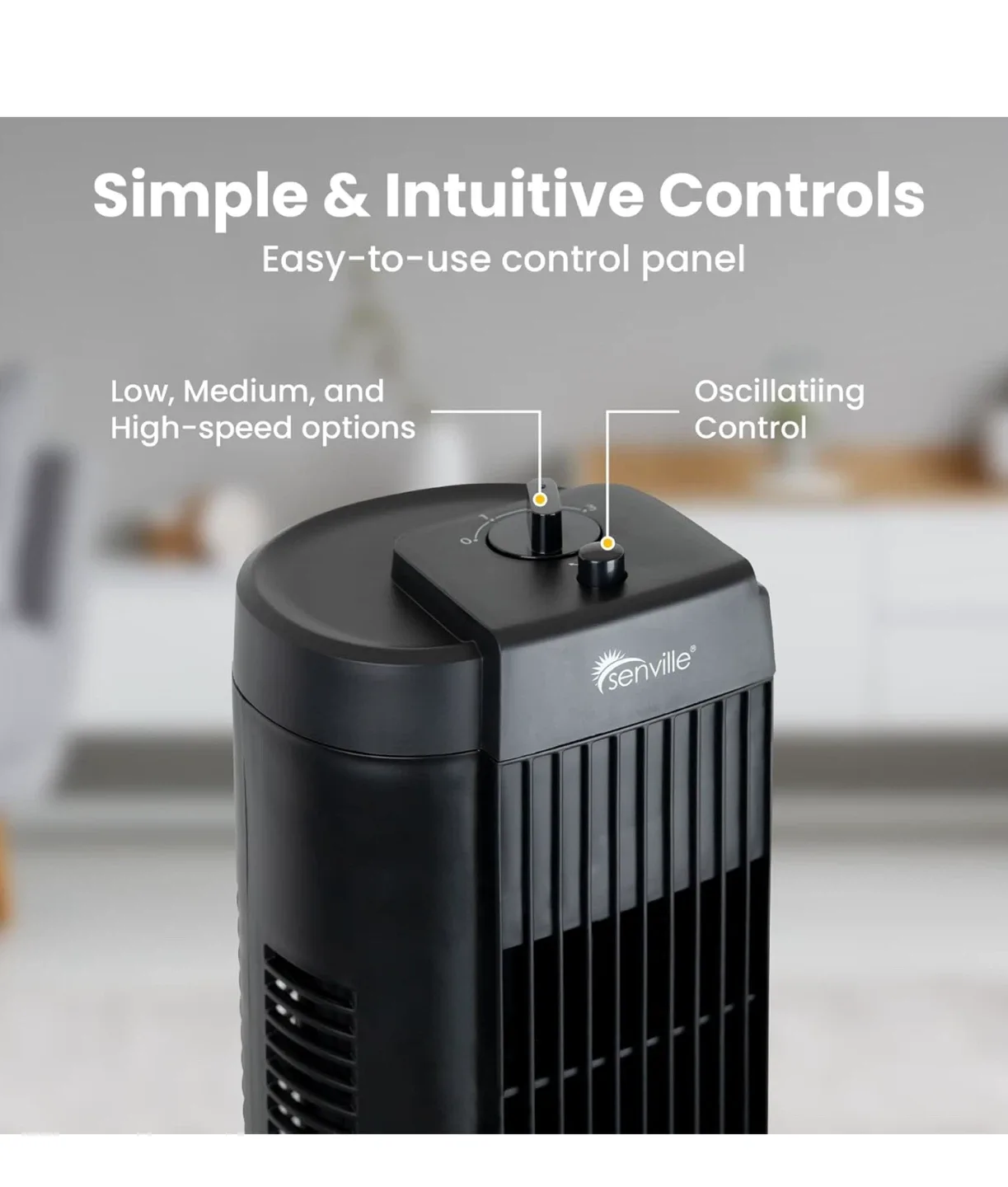 Senville Black Oscillating Tower Fan image indicator(3)