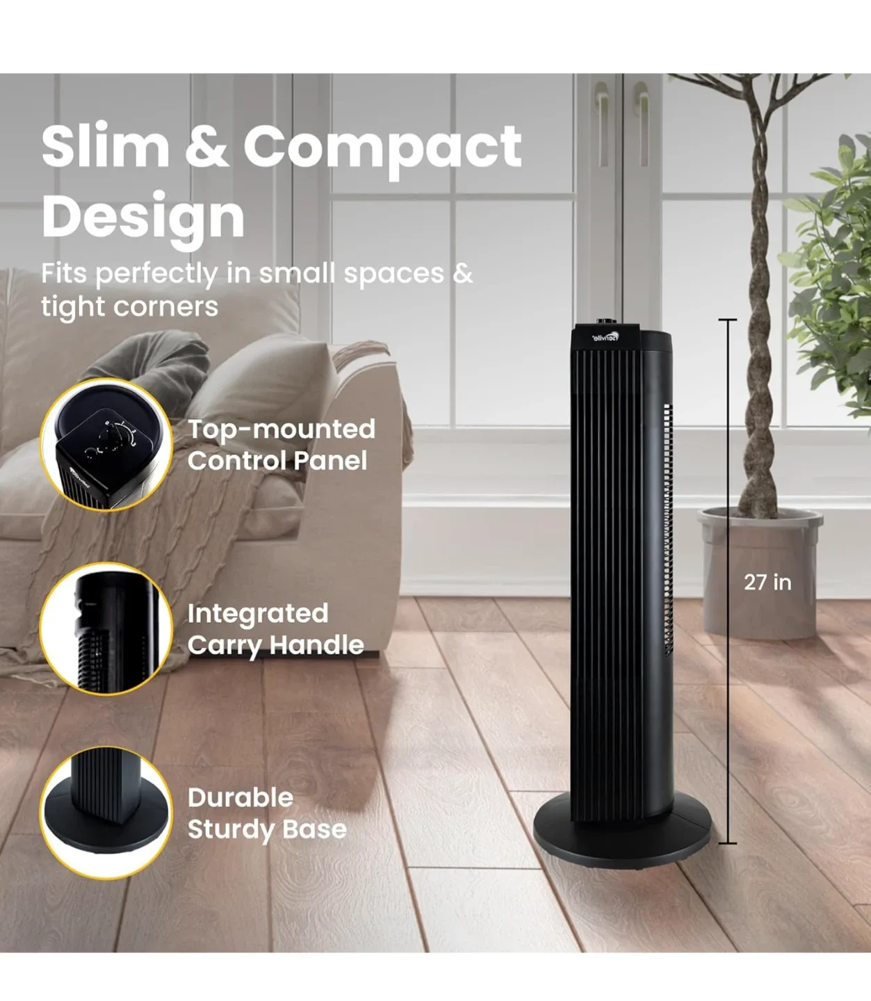 Senville Black Oscillating Tower Fan image indicator(5)