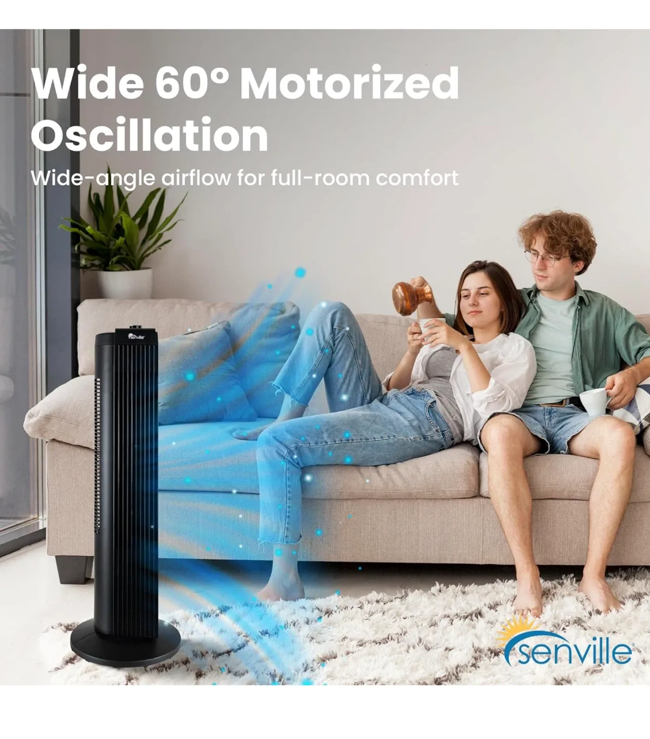 Senville Black Oscillating Tower Fan image indicator(6)