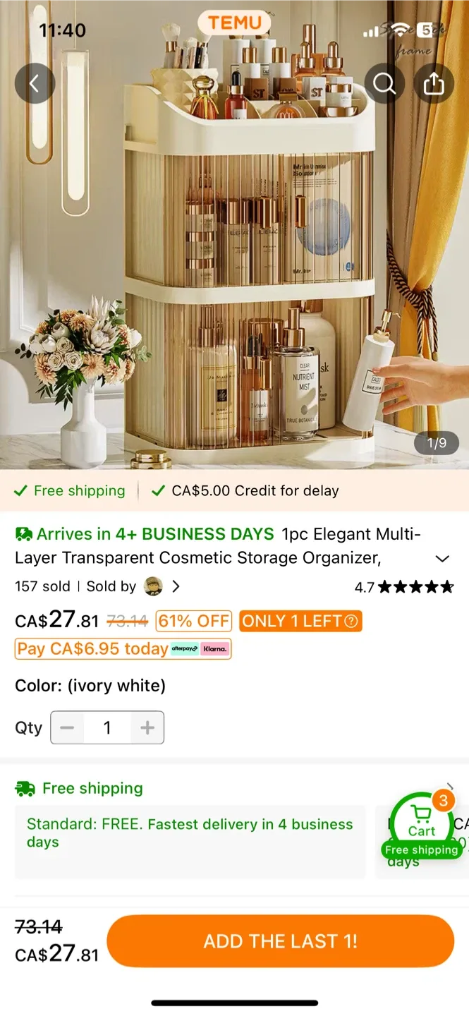 Elegant Multi-Layer Cosmetic Storage Organizer - Ivory White image indicator(3)