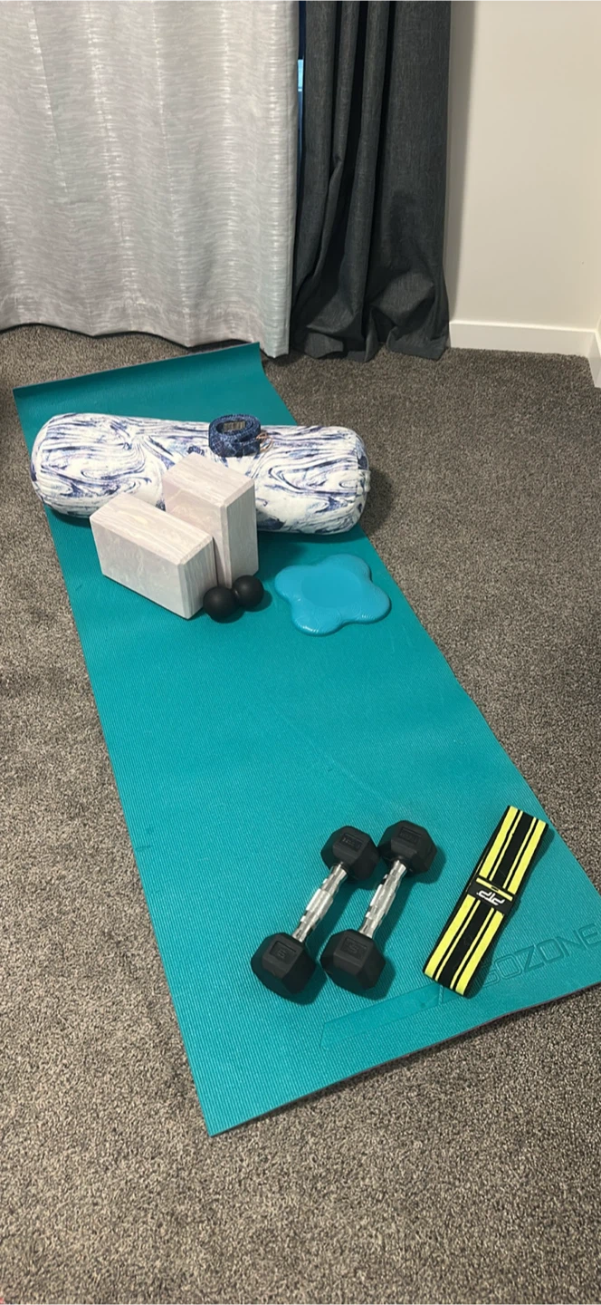 Fitness Gear Set: Mat, Dumbbells, Roller, More!