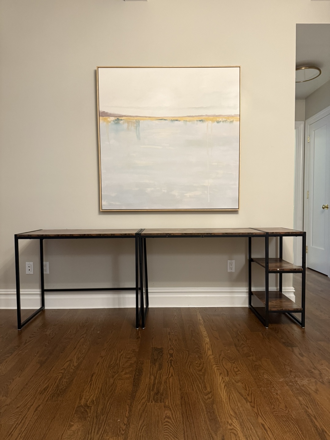 Wood and Metal Desk with Shelves (Plus Chairs)