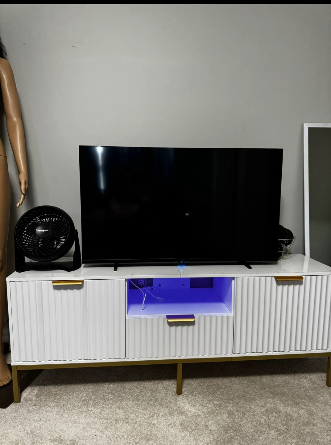 White TV Stand with Gold Accents - photo 3