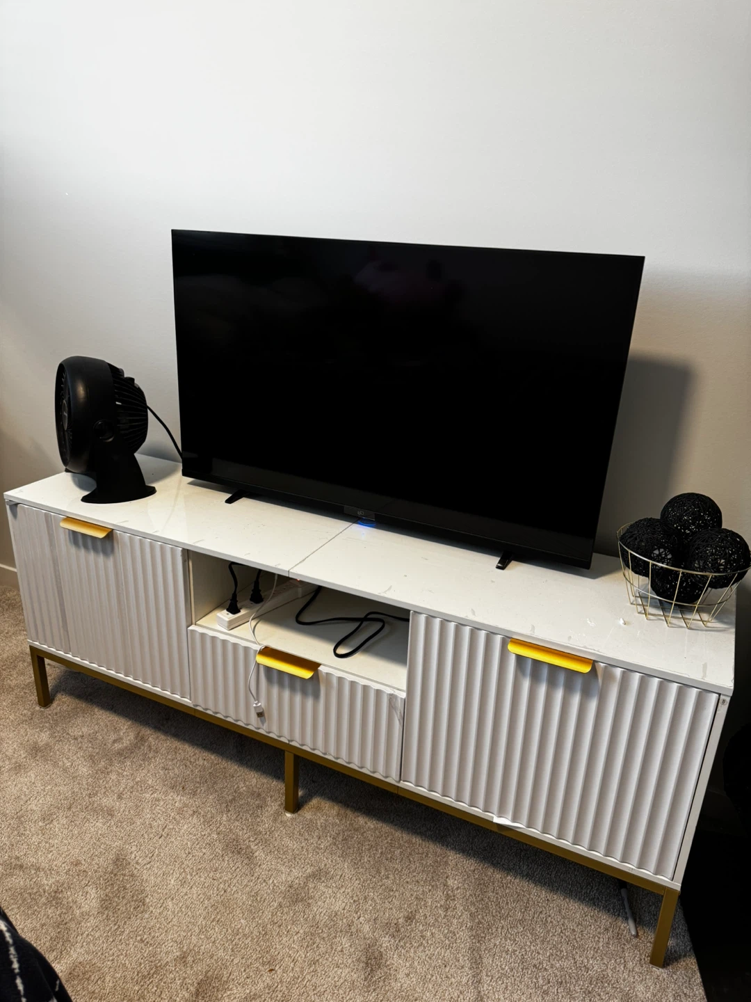 White TV Stand with Gold Accents - photo 2