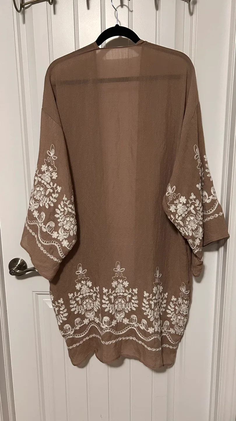 Brown Embroidered Kimono - One Size image indicator(2)
