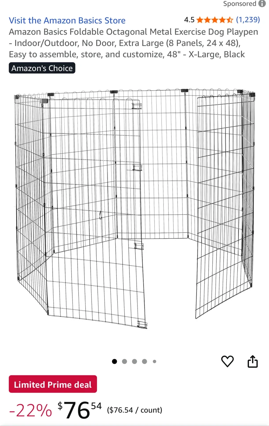 Amazon Basics Foldable Dog Playpen - X-Large, Black image indicator(2)