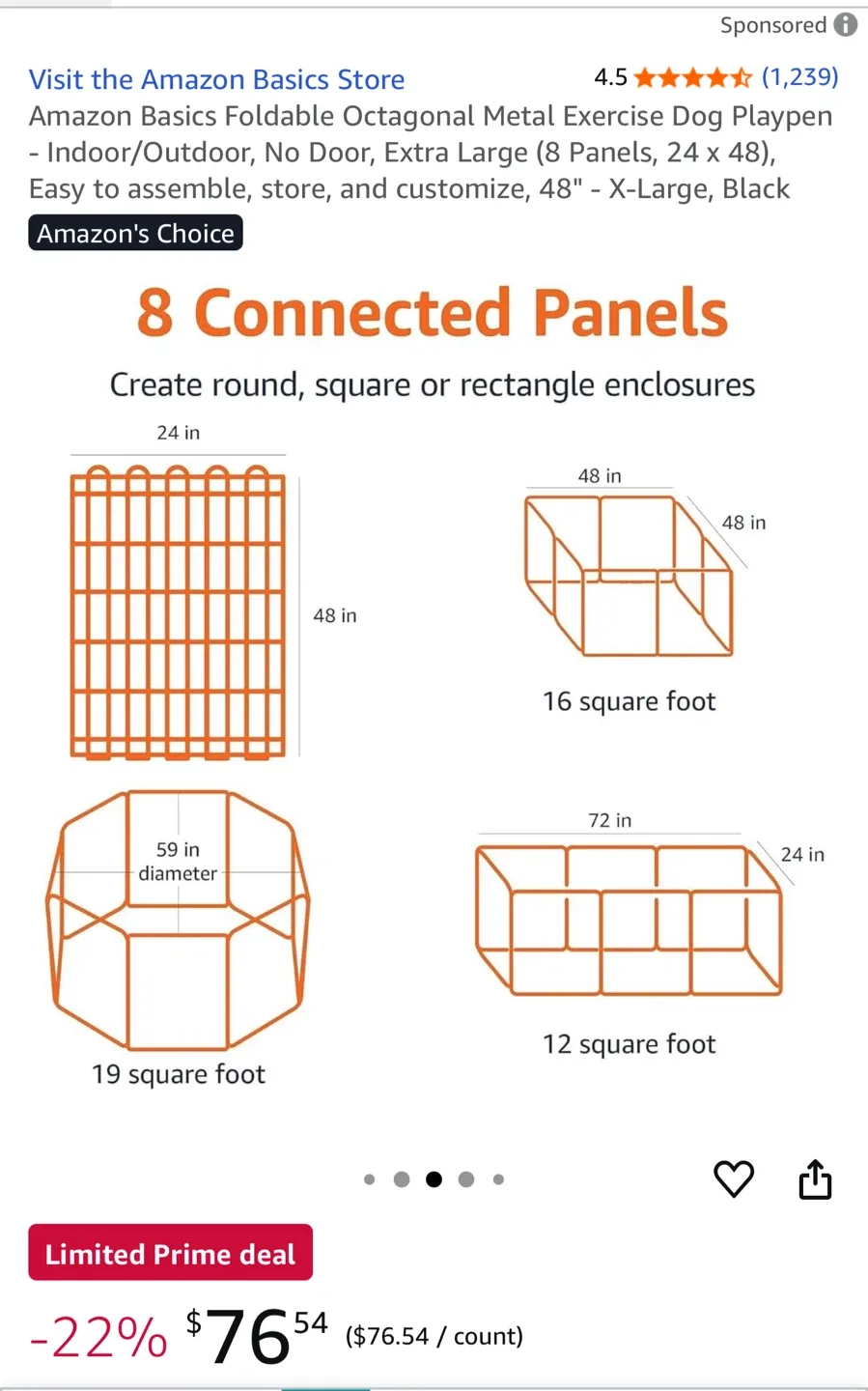 Amazon Basics Foldable Dog Playpen - X-Large, Black image indicator(3)
