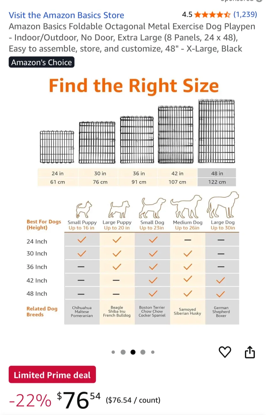 Amazon Basics Foldable Dog Playpen - X-Large, Black image indicator(4)